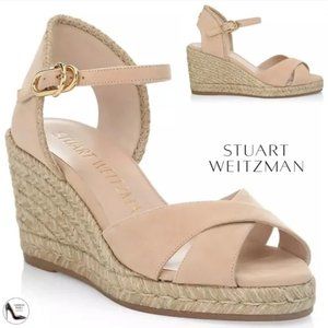 Stuart Weitzman Mirela Nude Beige Suede Espadrille Wedge Shoe 8.5